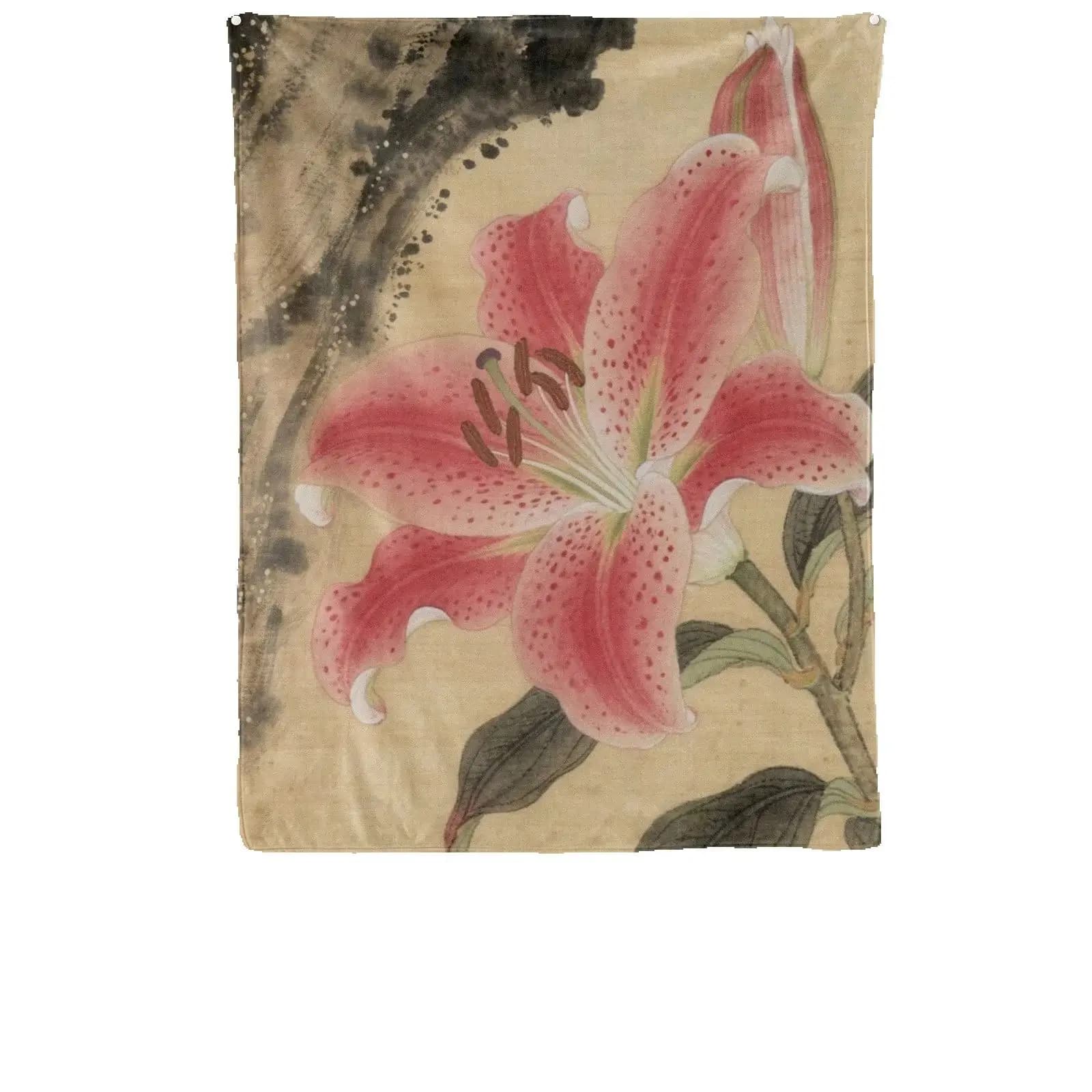 1 tapisserie de lys rose : impression plate 2D en polyester. Décor pour chambre/salon, accessoire de