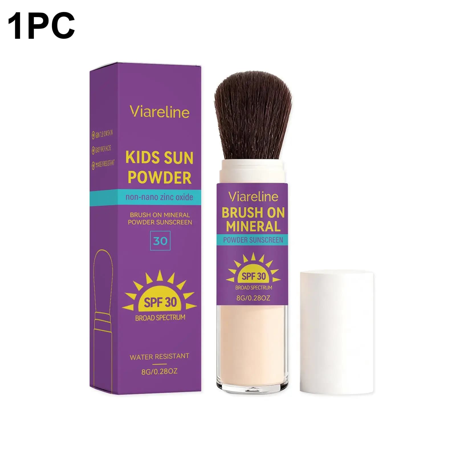 Poudre solaire à appliquer au pinceau pour enfants SPF 30, poudre minérale pour tout-petits et bébés