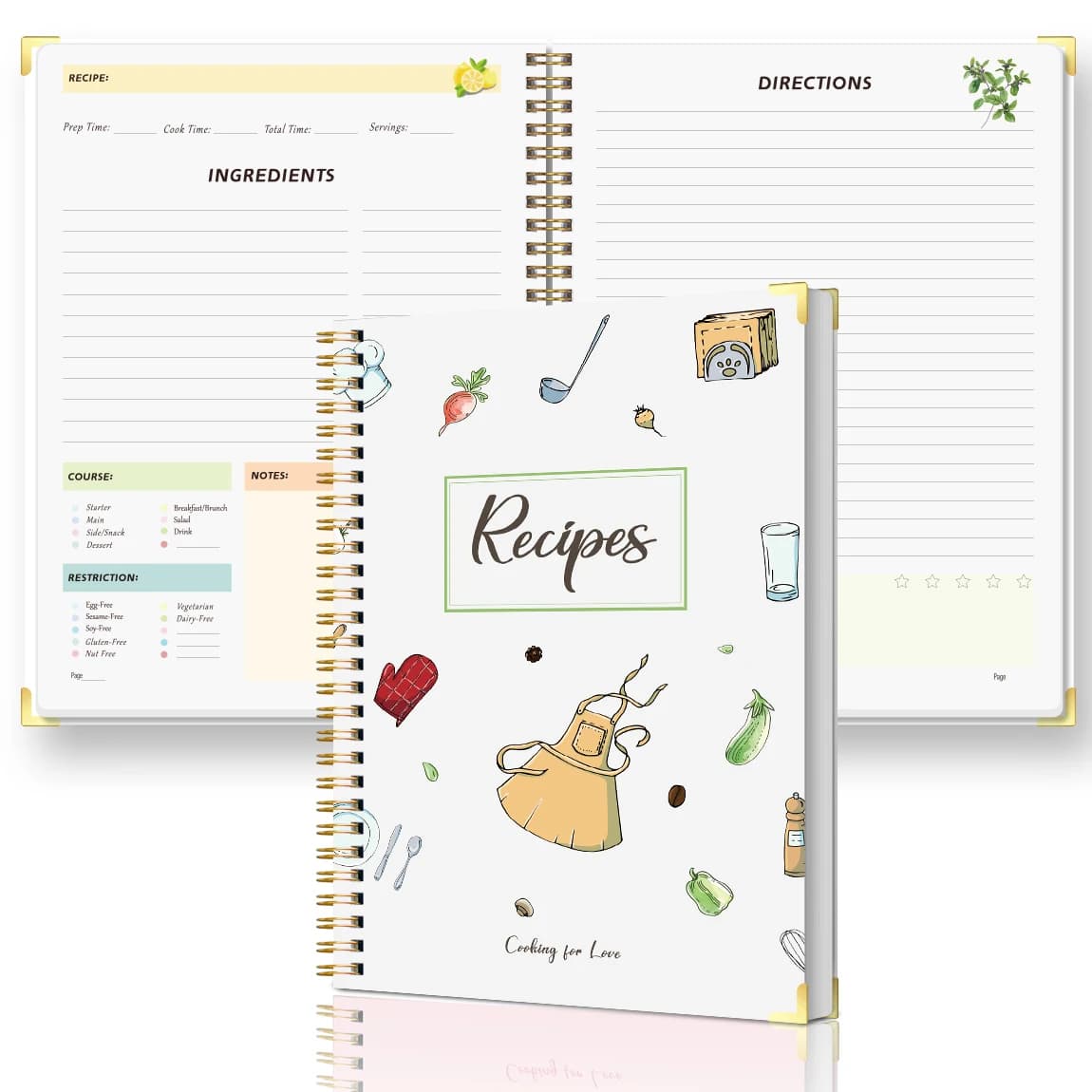 Livre de recettes à couverture rigide : livre de recettes portable à usage personnel ou familial, pe