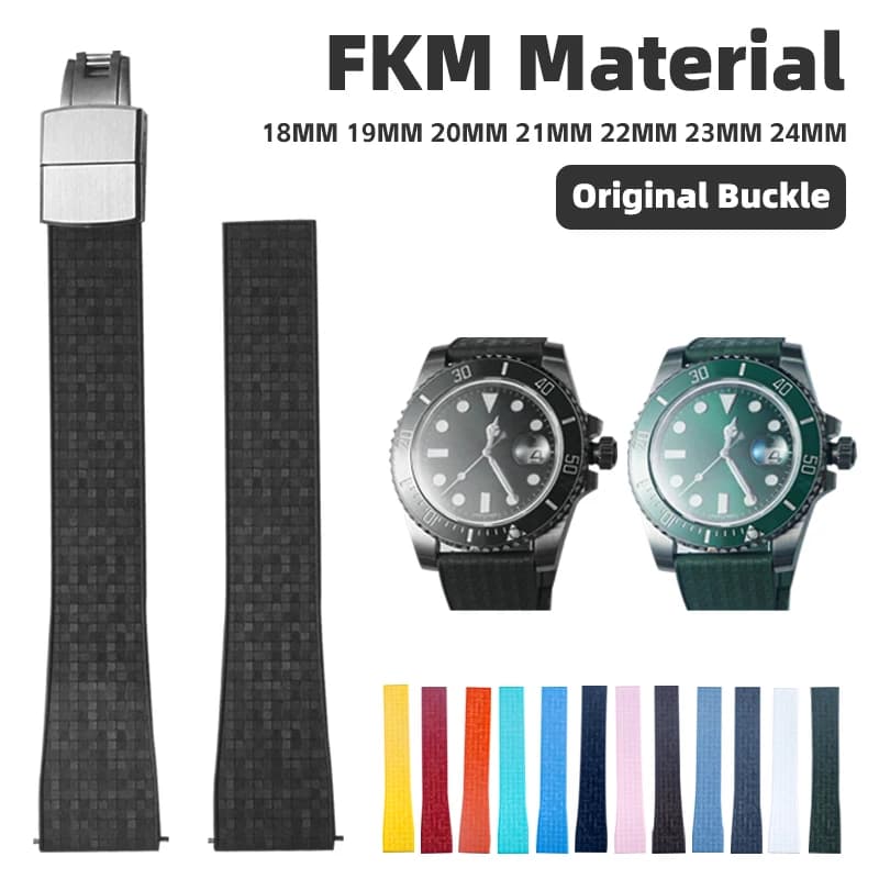 Bracelet de montre de luxe en caoutchouc série CTS FKM, pour Rolex Datejust/Submariner Cartier 20mm 22mm avec boucle pliante étanche