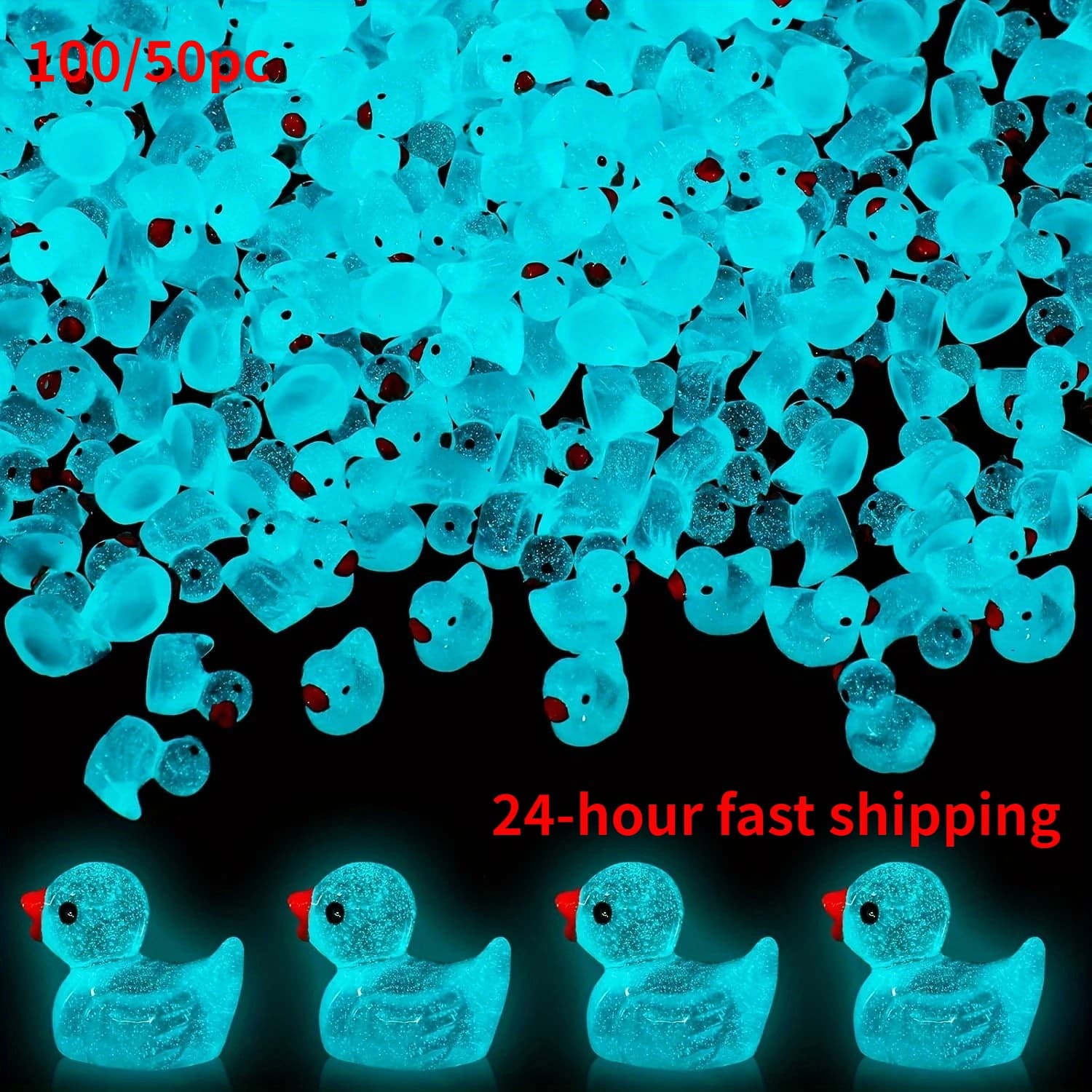 Mini canards bleus en résine qui brillent dans le noir, 100 pièces, décorations artisanales lumineuses pour Aquariums, paysages de jardin, décor de fête de vacances