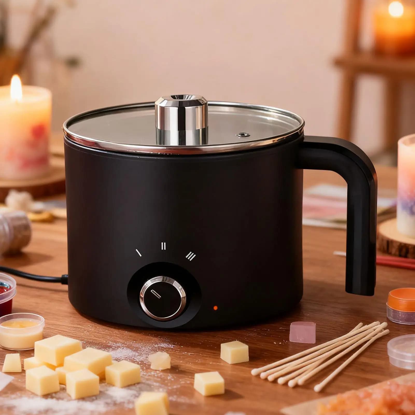 Pot de fusion de cire de 1,5 l, dispositif de fusion de cire de bougie, réglage de la température à 3 niveaux, électrique antiadhésif, fabrication de bougies