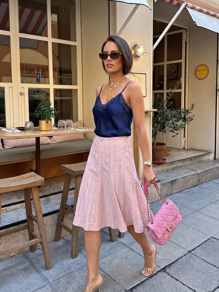 Jupe midi élégante en satin texturé pour femme HH