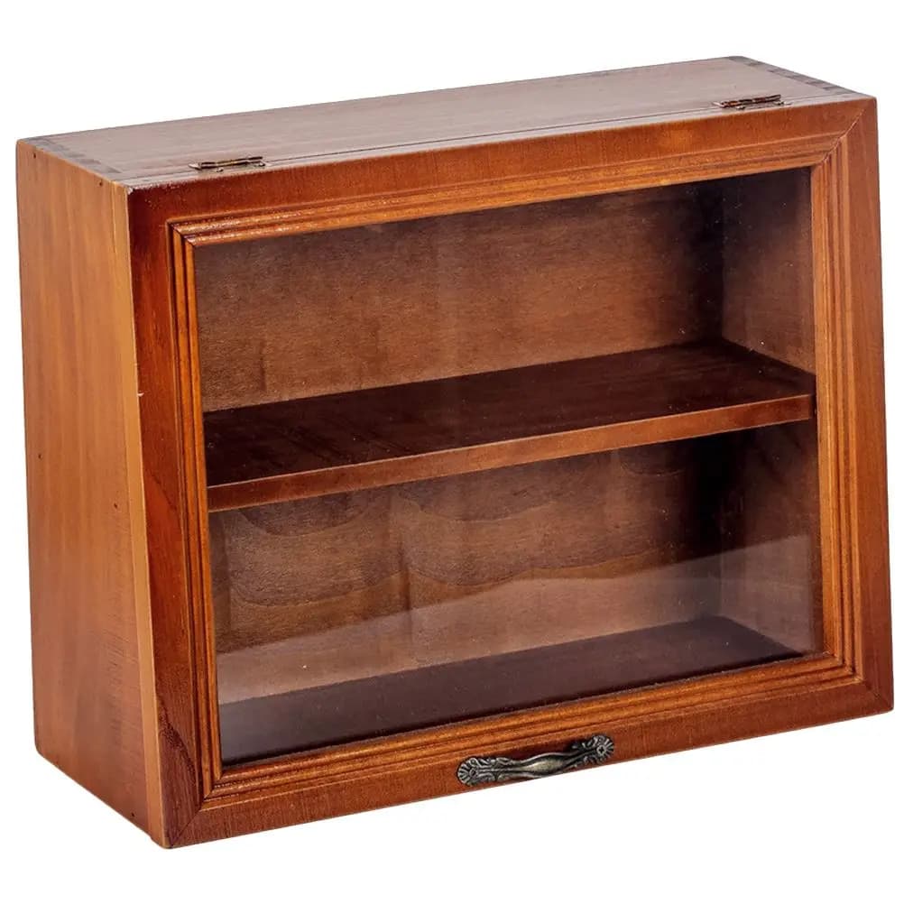 Vitrine en bois avec porte en acrylique, bureau à 2 niveaux, style vintage, petite vitrine, évalué pour les objets de collection