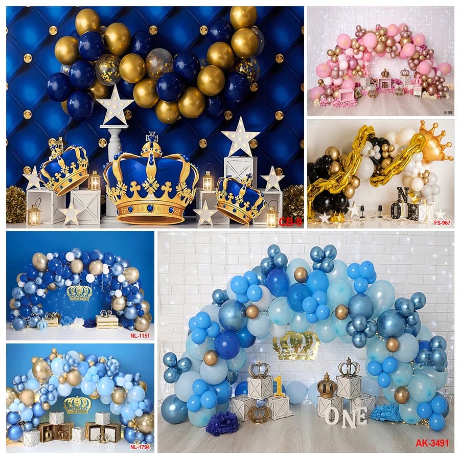 Tissu de fond pour fête d'anniversaire, couronne de roi bleu royal et or, bannière photographique, parfait pour toute célébration