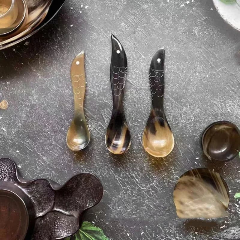 Cuillère en corne de buffle d'eau à partir de 14 à 21 cm, cuillère de Cuisine occidentale élégante, cuillère à Dessert créative, cuillère longue en corne