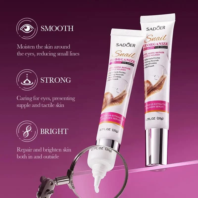 Crème pour les yeux au collagène d'escargot Saoder, anti-cernes, élimine les poches sous les yeux, hydratante, raffermissante, produits de soin de la peau pour les yeux