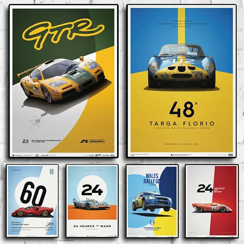 Peinture Vintage de voiture de course de renommée mondiale, 24 Heures Du Mans, images sur toile, affiches imprimées pour salon, décoration murale de maison