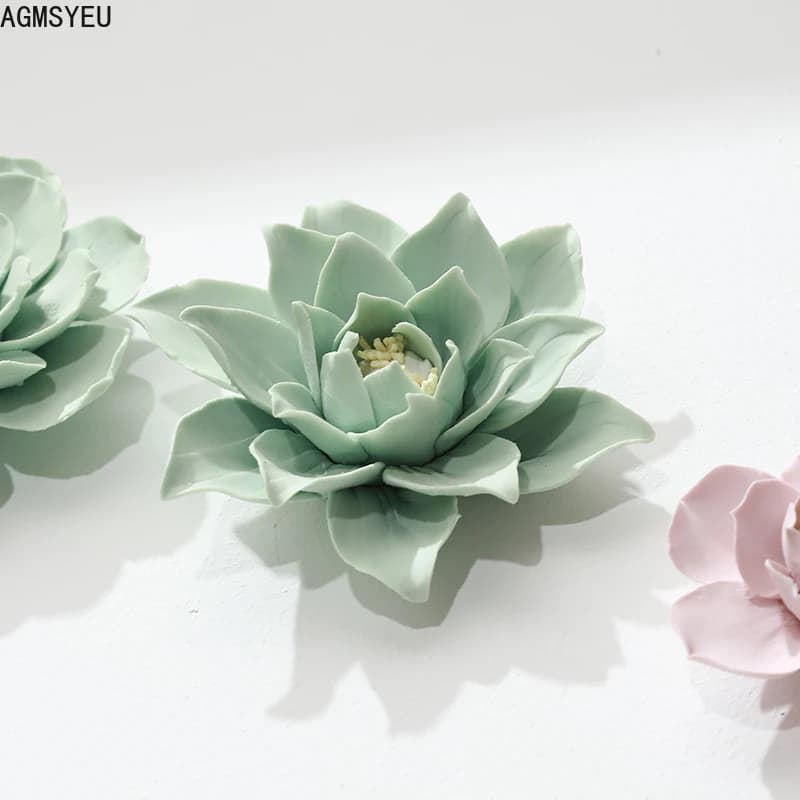 Décoration murale en céramique fleur lotus magnolia, 1 pièce, décoration murale de fond de télévision pour salon, chambre à coucher, ornements pour la maison