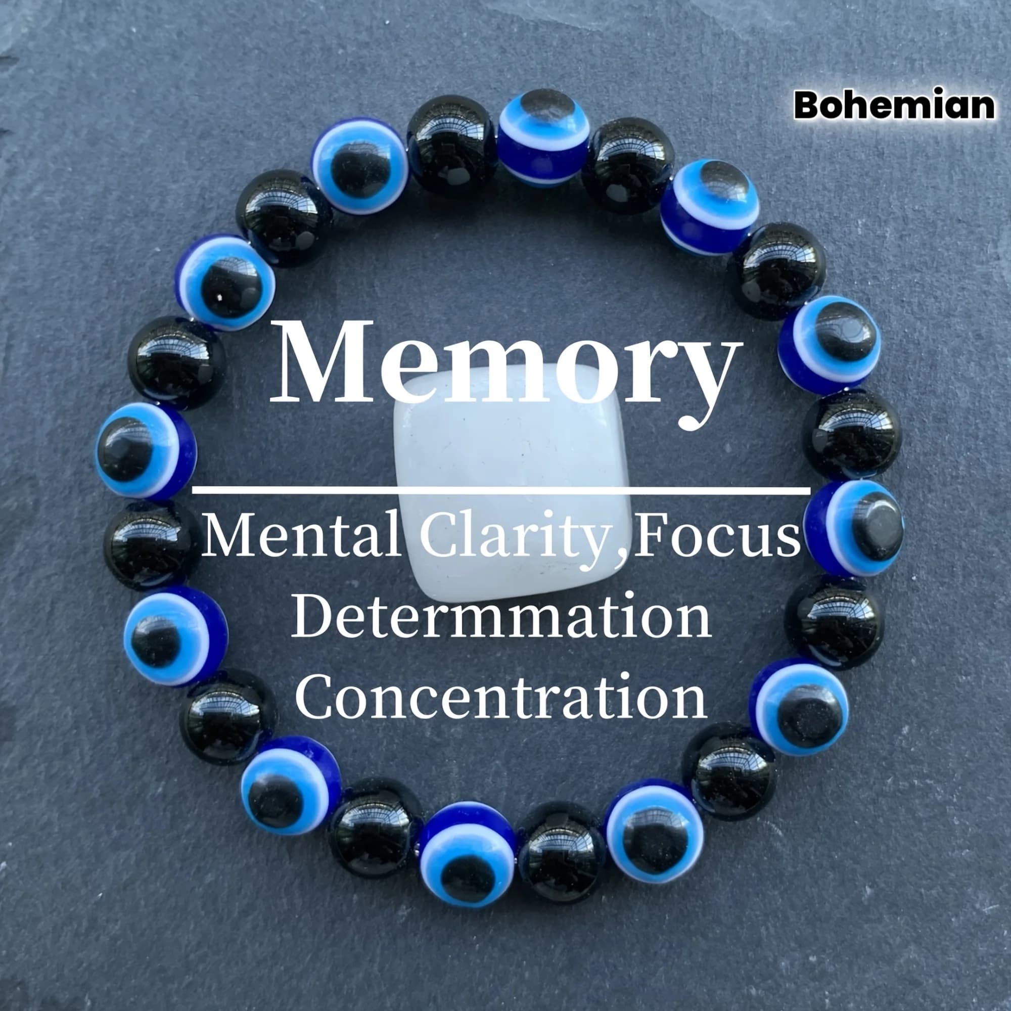 1 pièce de protection réprésente du mauvais œil, bracelet extensible, mauvais œil bleu, obsidienne