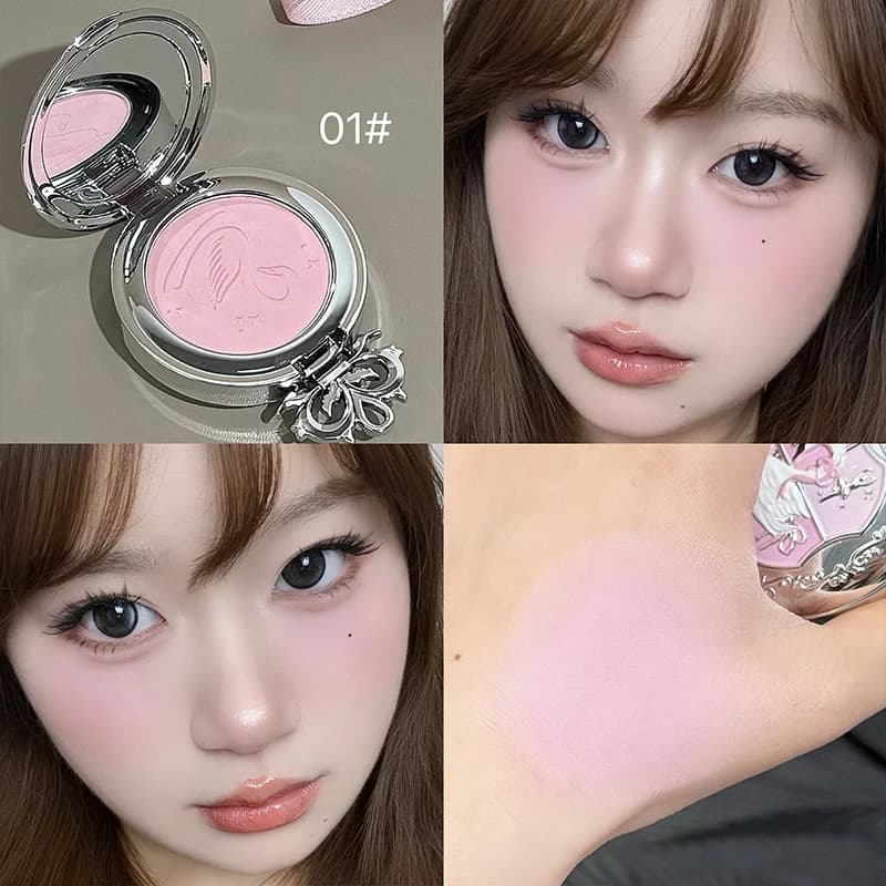 NICEKEY Fard à joues rose monochrome, poudre longue tenue, fini mat, éclaircissant, palette délicate, contouring et ombre.