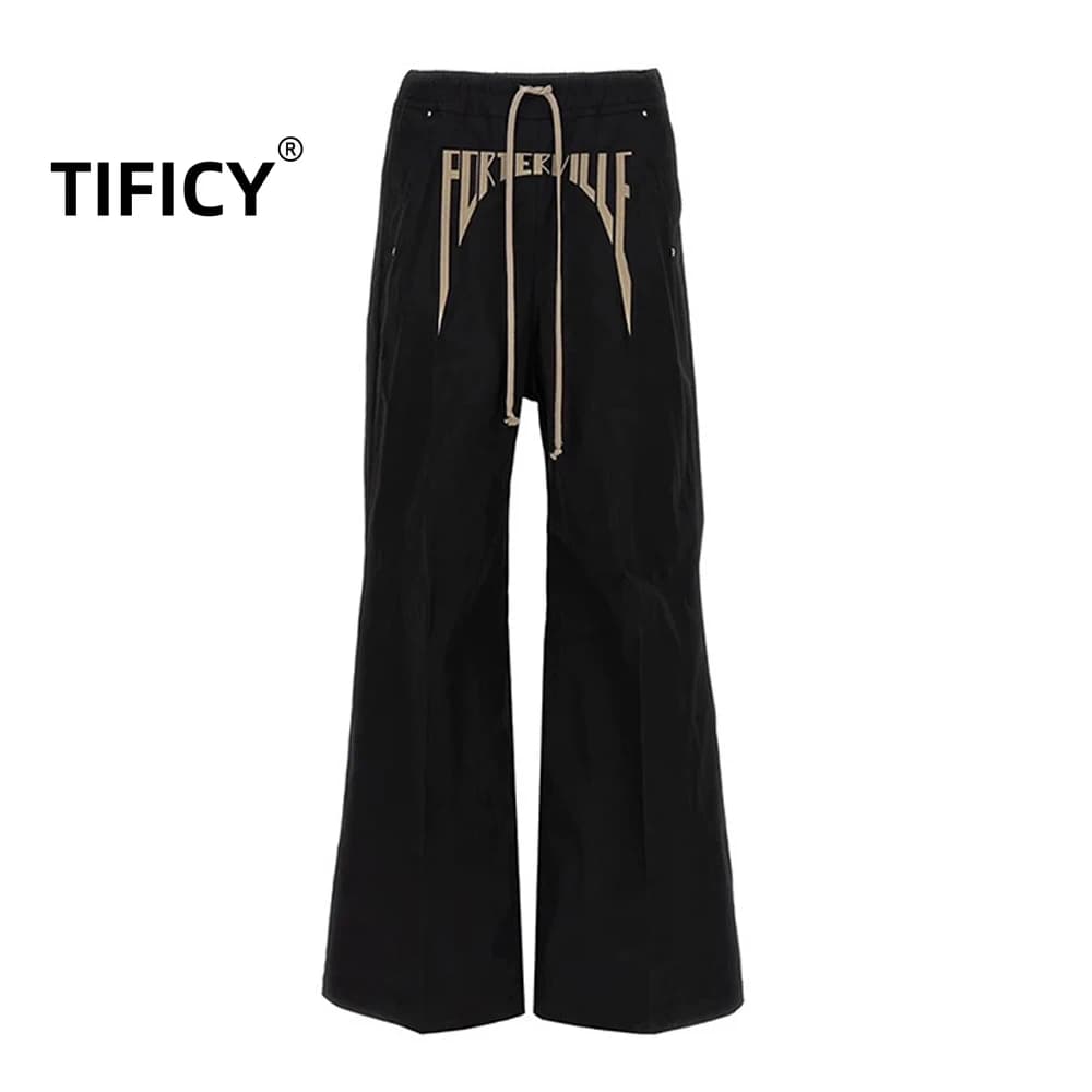 Ro Dark broderie jambes larges pantalon hommes Slogan vêtements de travail Silhouette bas entrejambe ample décontracté sol nettoyage évasé pantalons longs