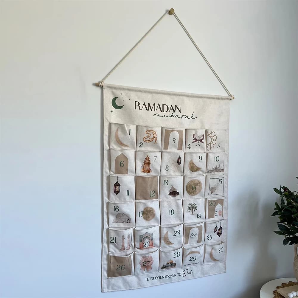 Calendrier de l'Avent du Ramadan Mubarak, compte à rebours, sac Kareem musulman islamique, décoration murale de porte de maison, signe de famille, cadeau pour enfants