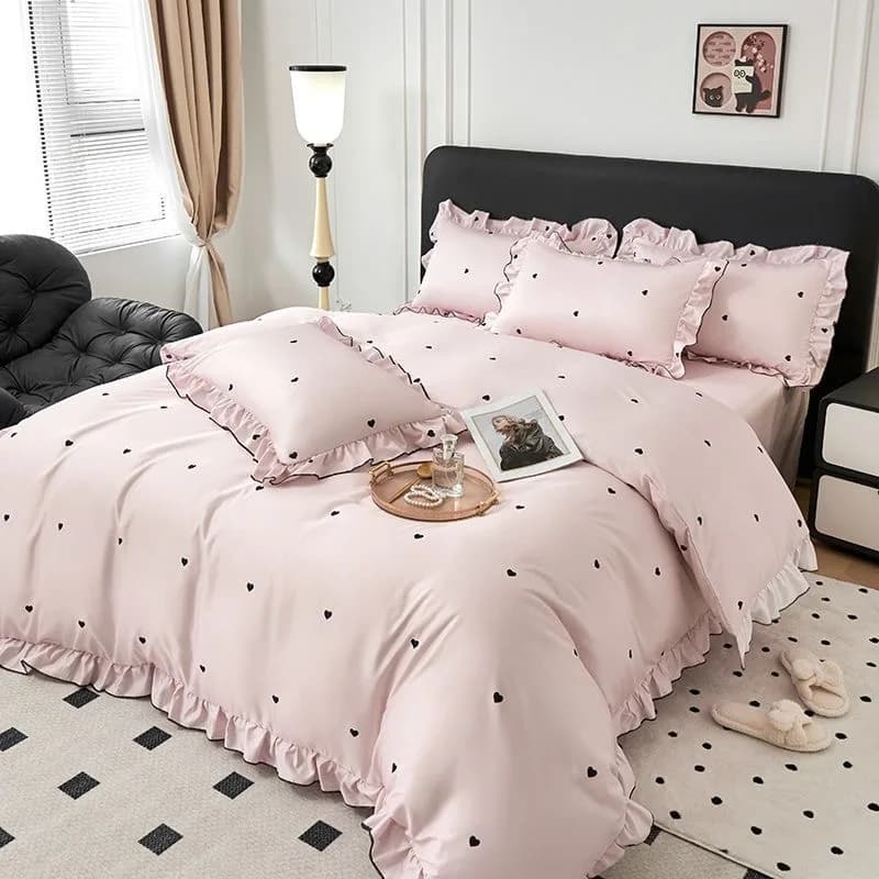 Ensembles de housse de couette en forme de cœur rose coréen pour filles