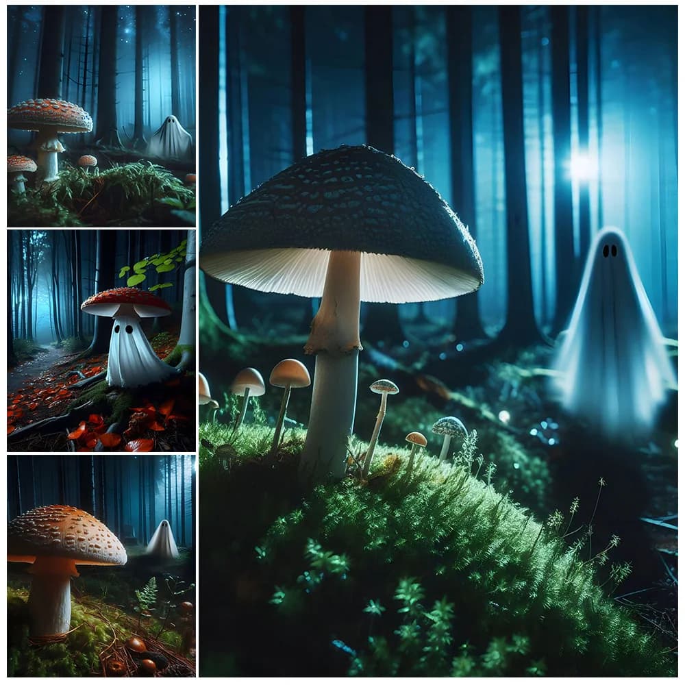 Fantôme de champignon, Art mural abstrait, peinture sur toile, champignon botanique et effrayant gothique, affiche d'art imprimée, décoration de la maison sans cadre