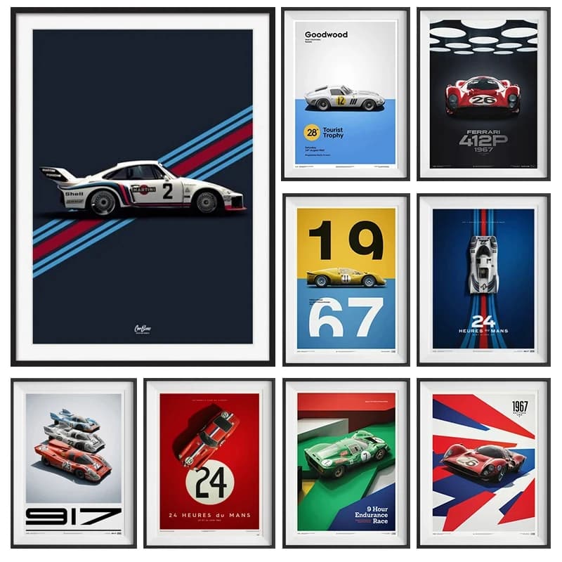 Affiche murale rétro de voiture classique, 24 heures de Le Mans, course de résistance mondiale, images d'art murales, peinture sur toile, décor de salle de maison moderne