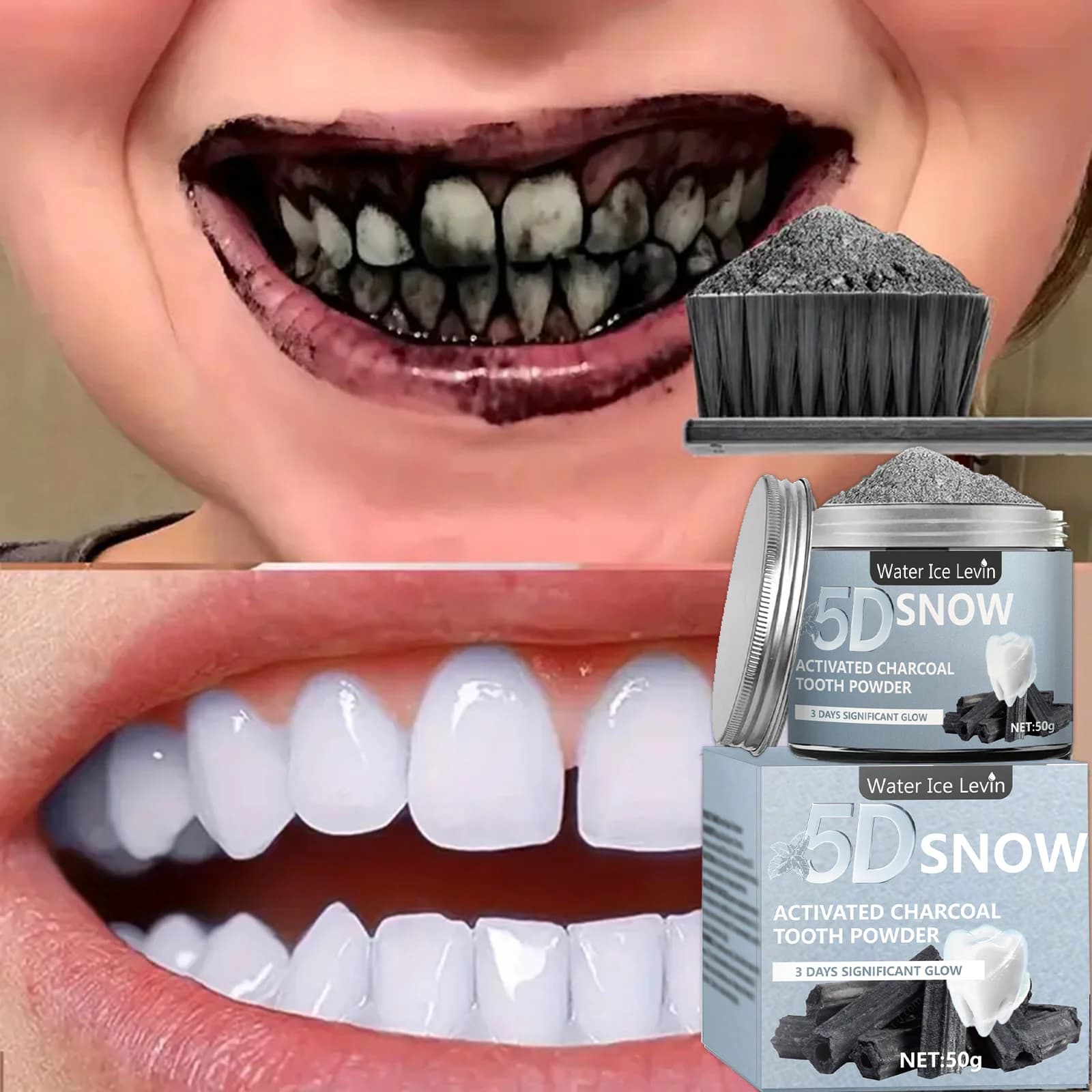 Poudre blanchissante pour les dents au charbon de bambou - Blanchiment naturel et nettoyage en profondeur pour hommes et femmes, rafraîchit l'haleine, dentifrice à usage quotidien, 1 pièce