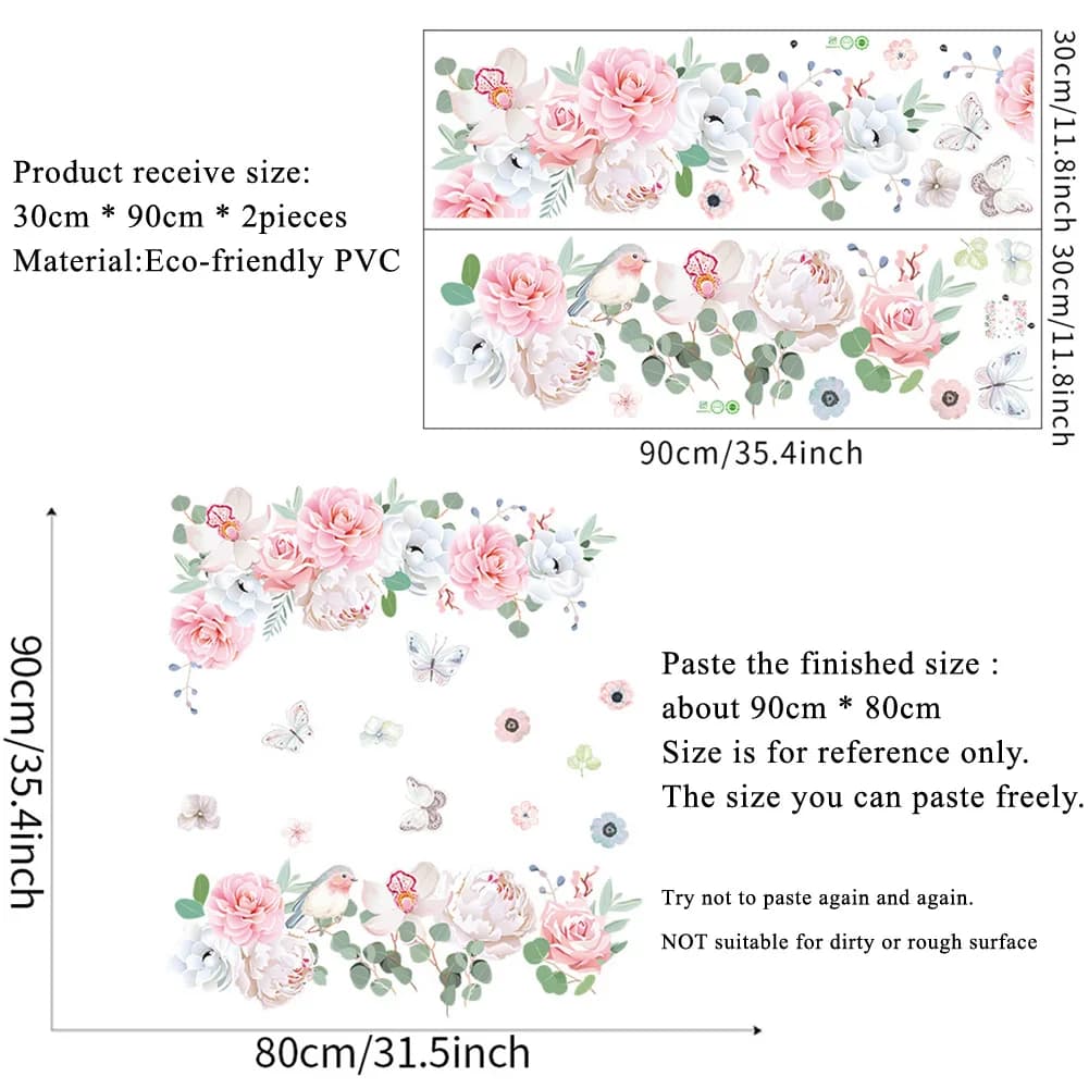 Autocollant mural fleurs roses et blanches