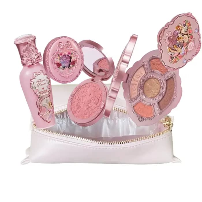 Coffret Cadeau Maquillage Tout-en-un Flower Knows : Fond de Teint Crème Coussin Jardin, Blush Mat, R
