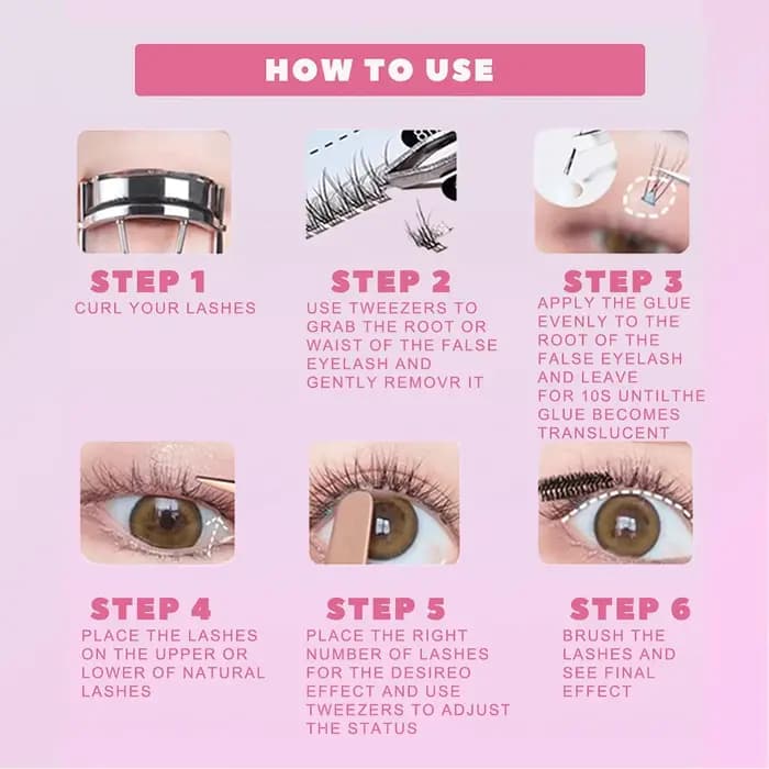 Extensions de cils en grappe individuelles professionnelles grande capacité 32 rangées, cils naturel