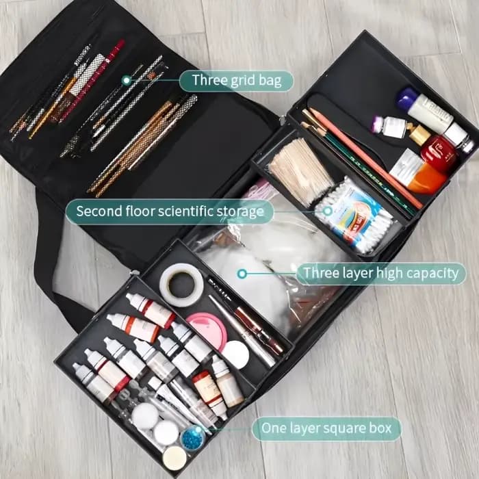 Mallette de maquillage de grande capacité, plateaux pliables multicouches réglables, boîte de manucu