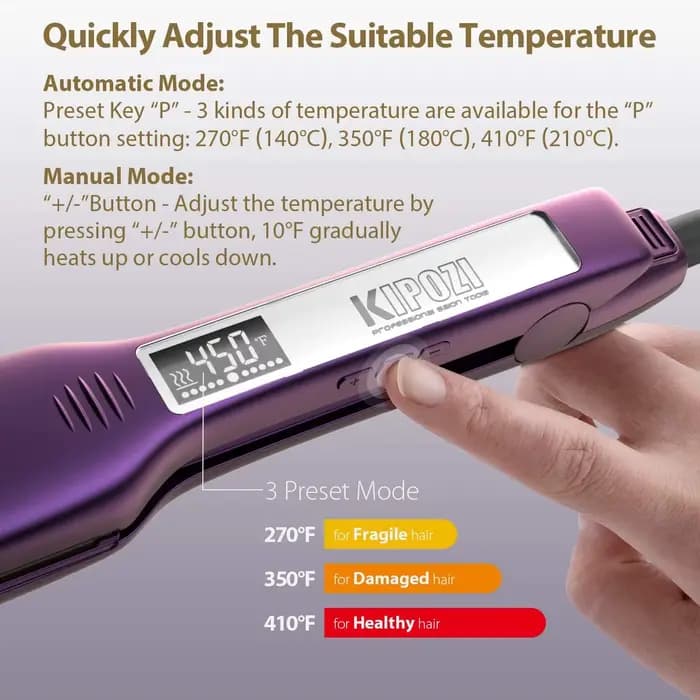 KIPOZI – fer plat professionnel en titane, fer plat avec affichage numérique LCD, double tension, ch