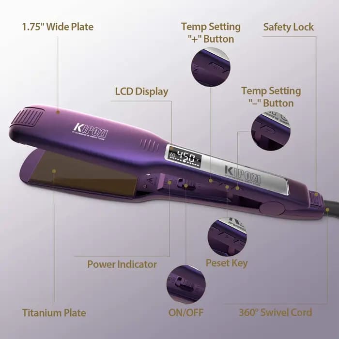 KIPOZI – fer plat professionnel en titane, fer plat avec affichage numérique LCD, double tension, ch