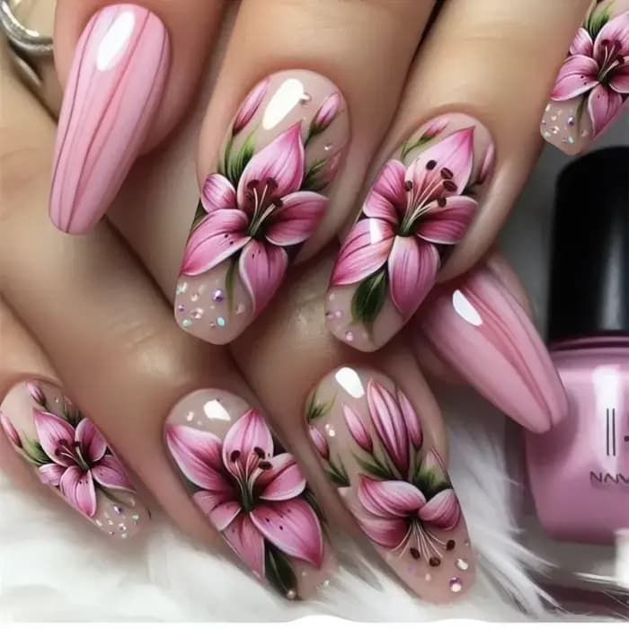 Faux ongles de Ballet en forme d'échelle, 24 pièces, avec bande de colle, Nail Art Floral ombré, pre
