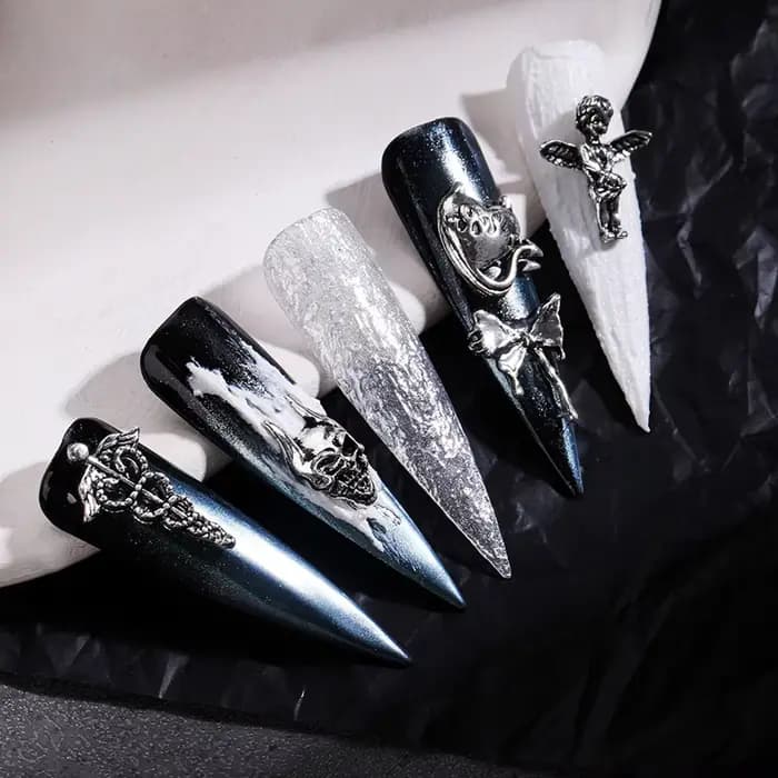 Mélange de styles pour Nail Art d'halloween, breloque croix argentée rétro 3D, décoration d'ongles p