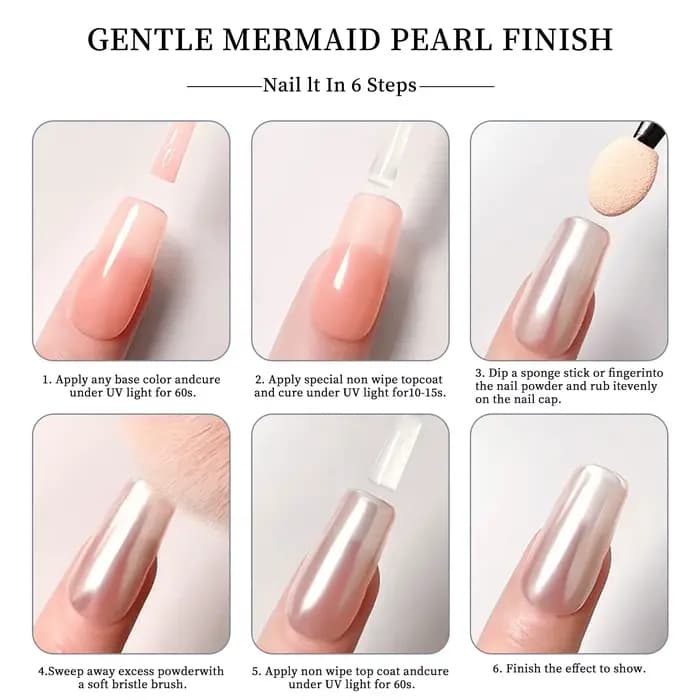 Poudre à ongles chromée nacrée blanche, effet miroir brillant, pigment irisé magique, clair de lune,