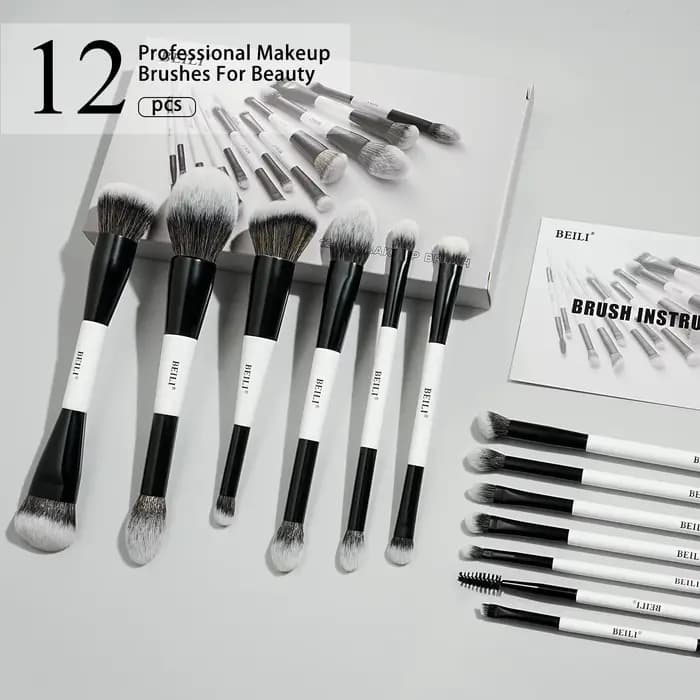 BEILI – ensemble de pinceaux de maquillage professionnels à double extrémité, 12 pièces, pour Contou