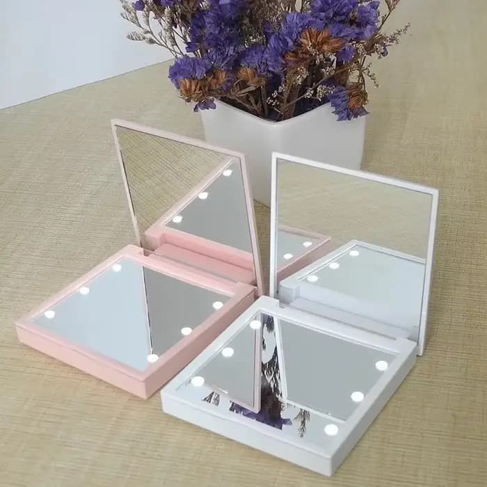 Miroir de maquillage à 6 Led avec loupe légère, petite poche Portable de voyage rose noir blanc, mir