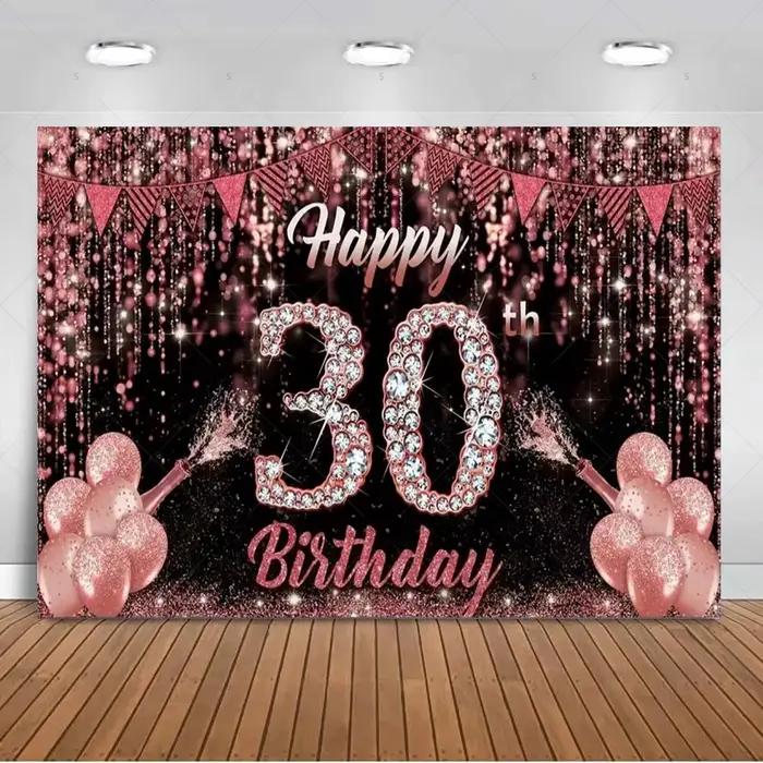 30e anniversaire fête décor fond rose noir or paillettes femme homme 30 ans photographie toile de fo