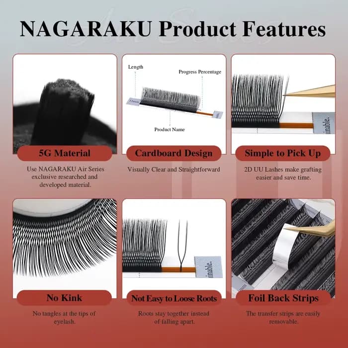 NAGARAKU U forme YY 2D UU lumière douce Extensions de cils naturels fournitures de maquillage parall