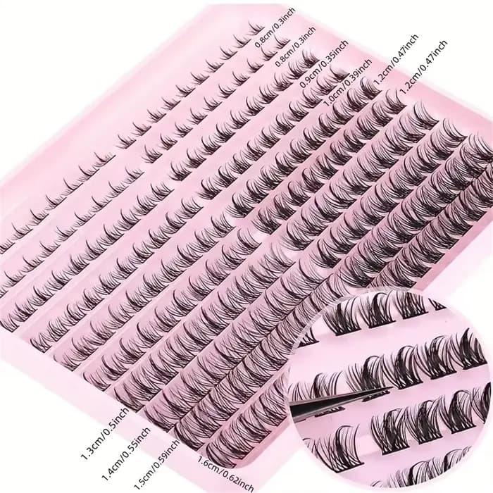 Kit de cils en grappe d'aspect naturel, 220 pièces, boucles D 8-16mm, Extensions de cils hypoallergé