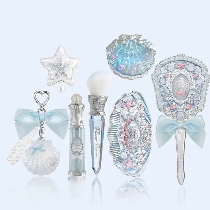 Coffret Maquillage Flower Knows Mermaid Glow Fard à Paupières Gloss Blush Série Perle Coquillage Nou
