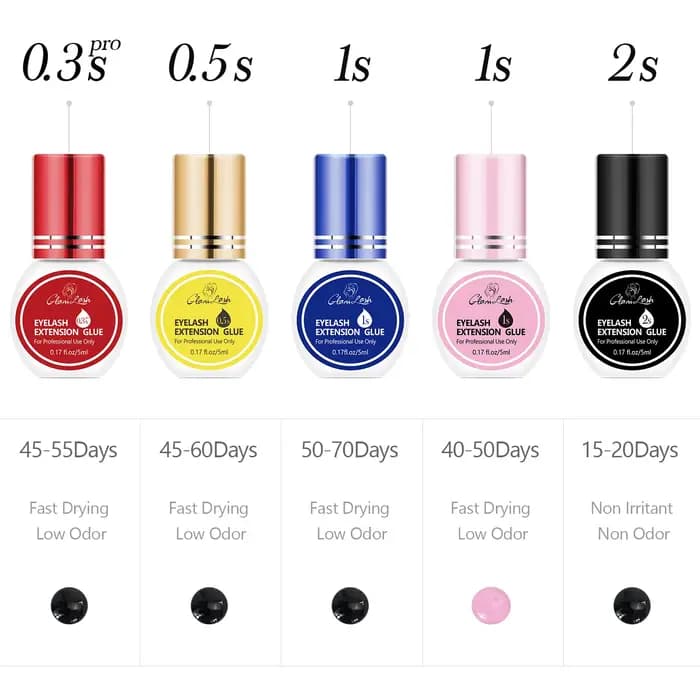 GLAMLASH – colle pour extensions de cils, Kit adhésif noir individuel pour usage professionnel, temp