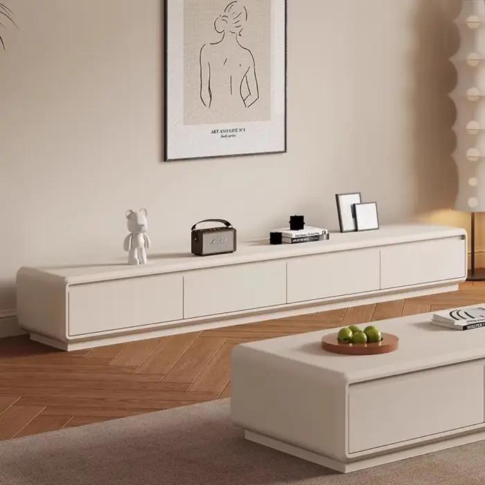 Meuble TV de salon blanc en bois, support TV au sol, style minimaliste moderne, mobilier haut de gamme pour la maison