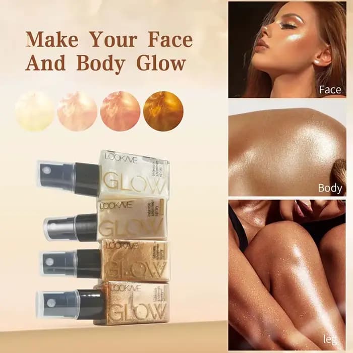 Bronzant Intense Shimmer Spray doré brun liquide surligneur maquillage éclaircir visage jambe corps contour haute