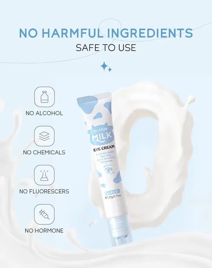 Crème Contour des Yeux LAIKOU au Lait Hydratante Éclaircissante Anti-Cernes Anti-Poches Atténue les Ridules Massage