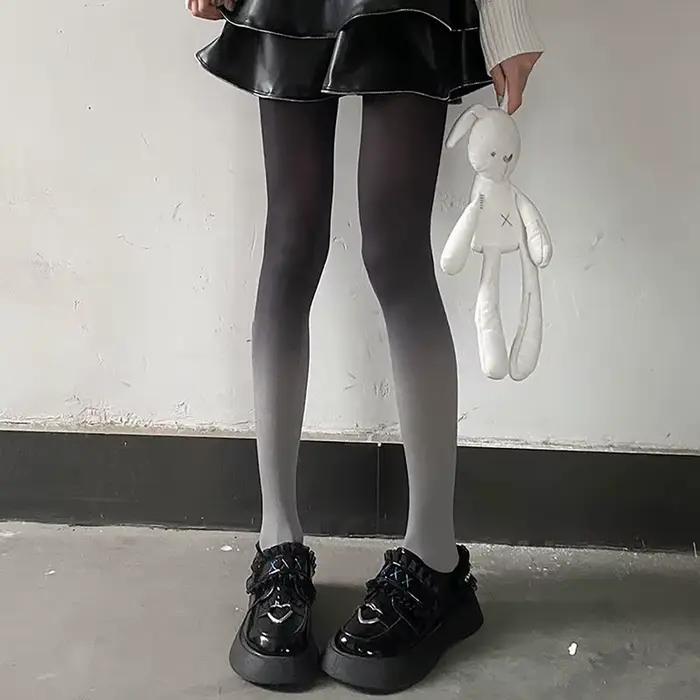 Collants en velours pour femmes, couleur dégradée printemps-automne, sans couture, couleurs contrastées, style anime, collants Lolita pour filles