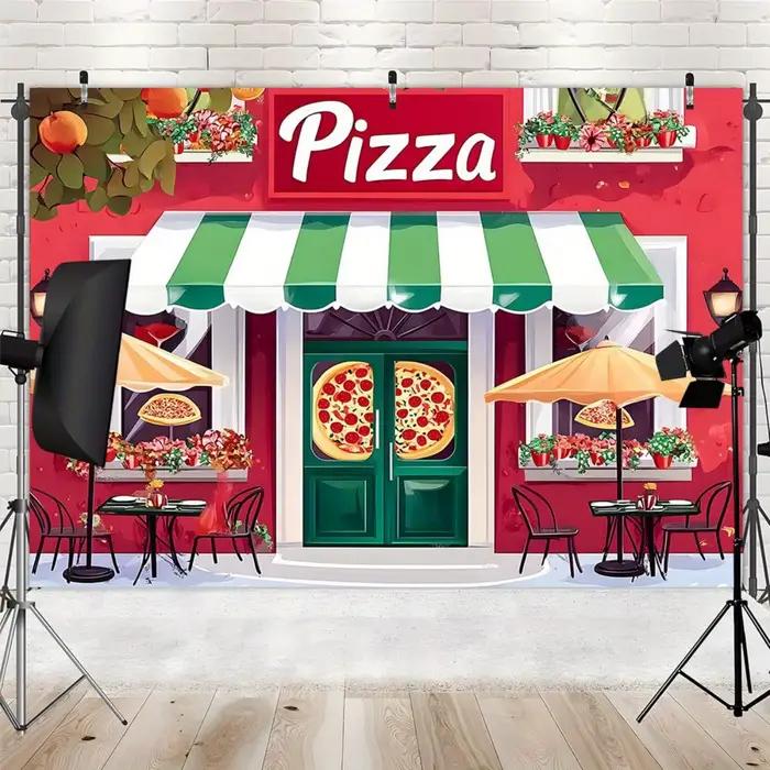 Une bannière colorée pour la décoration de pizzeria, idéale pour les événements festifs tels que les anniversaires et les fêtes.