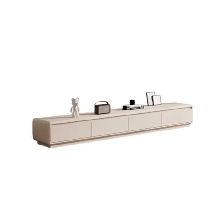 Meuble TV de salon blanc en bois, support TV au sol, style minimaliste moderne, mobilier haut de gamme pour la maison