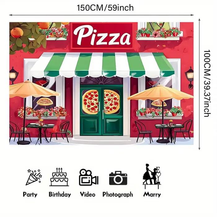 Une bannière colorée pour la décoration de pizzeria, idéale pour les événements festifs tels que les anniversaires et les fêtes.
