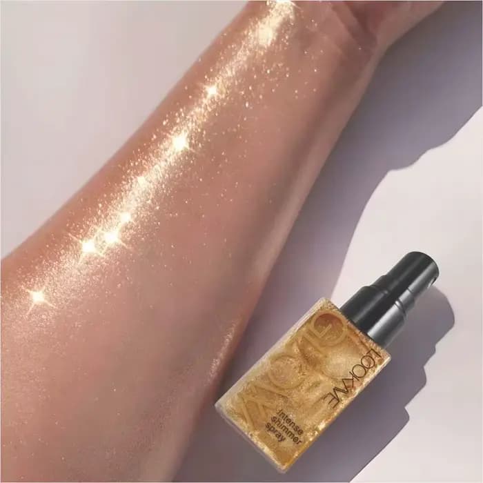 Bronzant Intense Shimmer Spray doré brun liquide surligneur maquillage éclaircir visage jambe corps contour haute