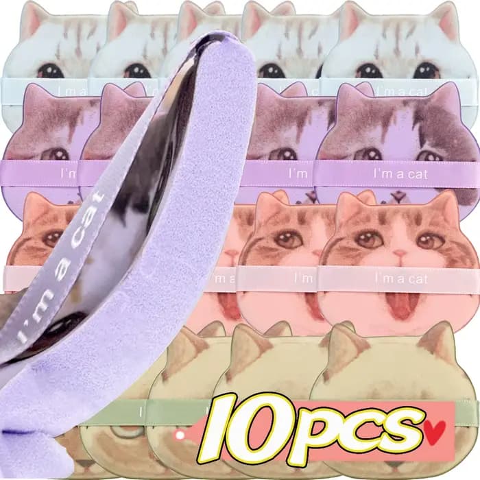 10 pièces coussin d'air cosmétique bouffée maquillage mignon chat barbe à papa éponge Super douce humide utilisation