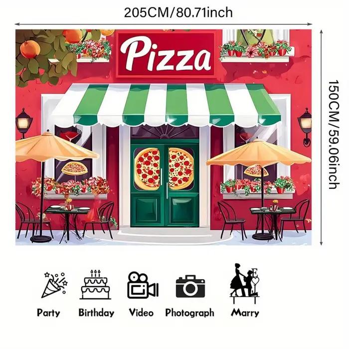 Une bannière colorée pour la décoration de pizzeria, idéale pour les événements festifs tels que les anniversaires et les fêtes.