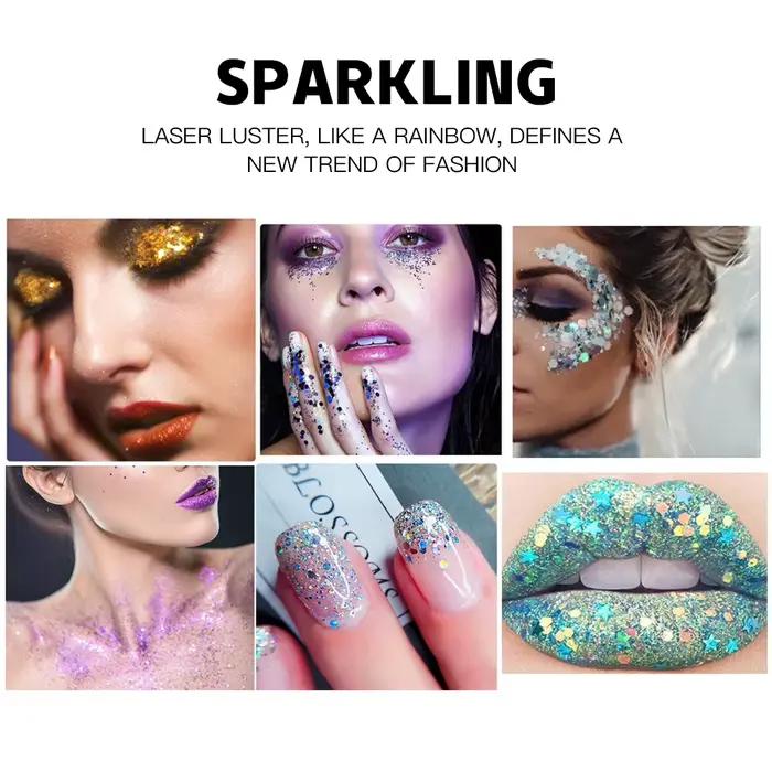 Gel Art Flash paillettes crème festival diamant brillance pour yeux ongles cheveux corps visage occasions spéciales光彩妆闪粉凝胶眼甲发身脸亮片艺术闪光粉霜节亮片装饰舞台闪耀