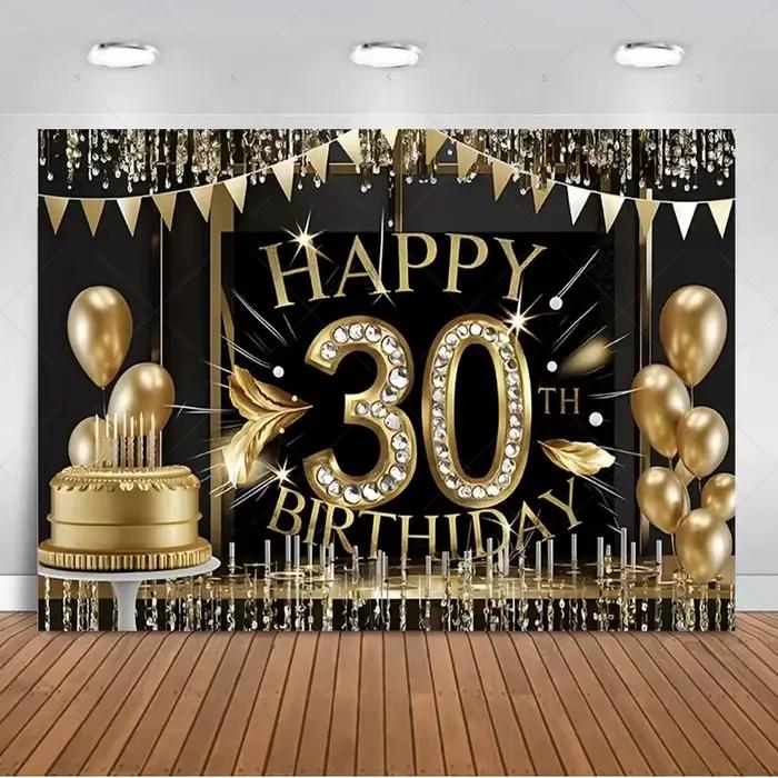 30e anniversaire fête décor fond rose noir or paillettes femme homme 30 ans photographie toile de fond fournitures cadeaux pour adultes