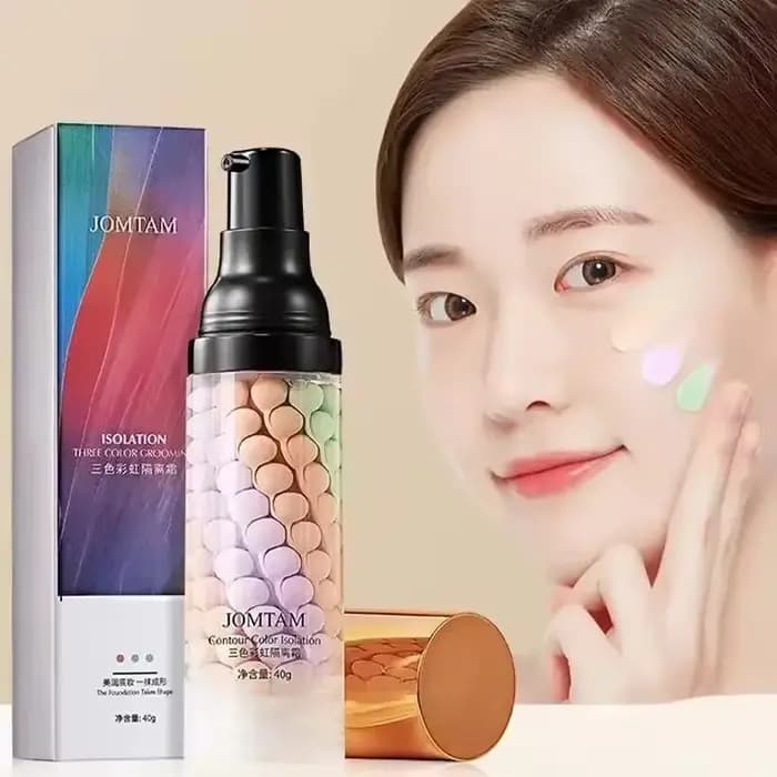 Base de Maquillage Visage Crème Tricolore Contouring Isolation Couleur Imperméable Fond de Teint Naturel 40g